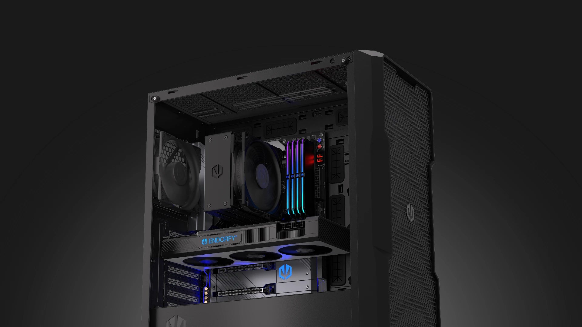 Chłodzenie Fera 5 Black zamontowane w obudowie PC w otoczeniu innych komponentów