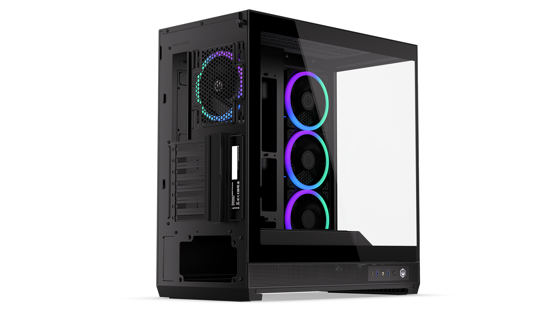 ENDORFY Fishtank 6000 Corona EY2A025-PC Case Back Left View Rear Removed Panel Fans ARGB