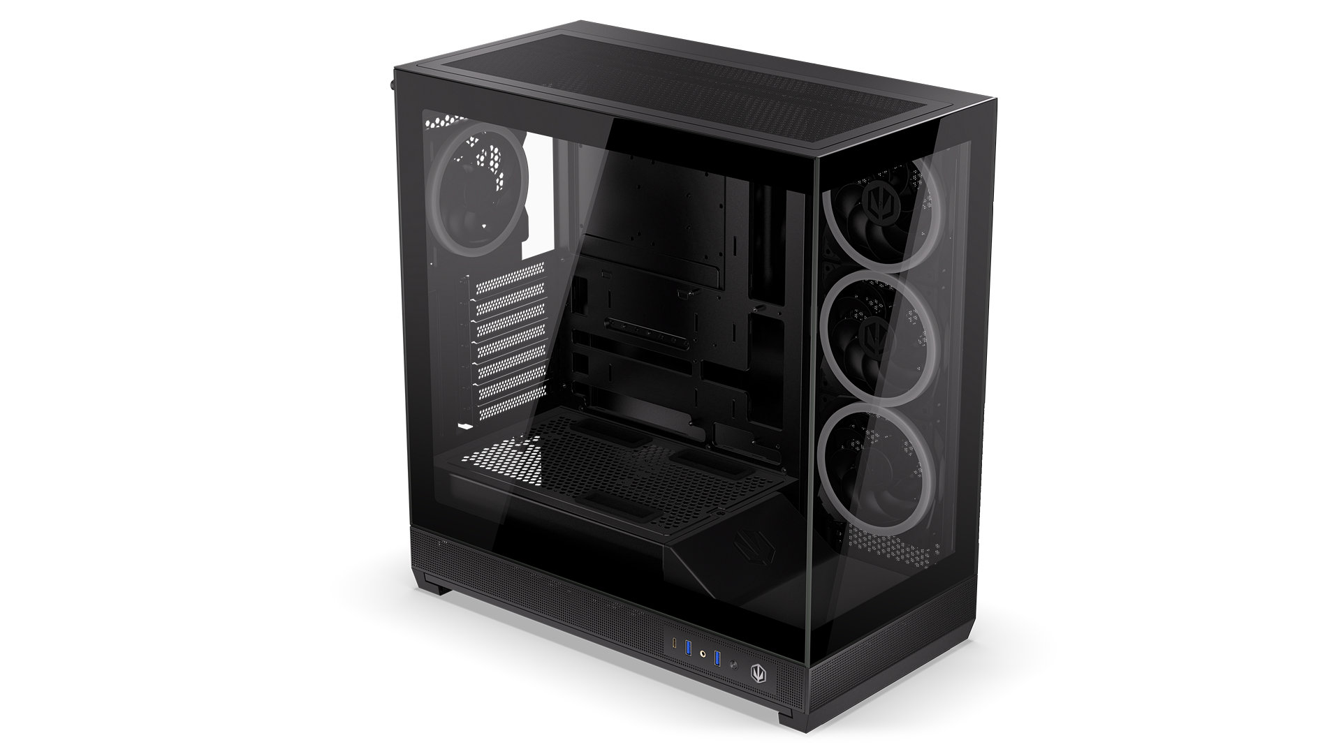 ENDORFY Fishtank 6000 Corona EY2A025-PC Case Front Left View Glass Panel Inside Empty Interior