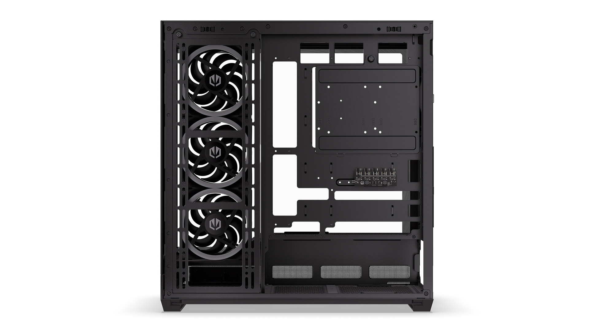 ENDORFY Fishtank 6000 Corona EY2A025-PC Case Right View Panel Removed Panel Fans Empty Interior