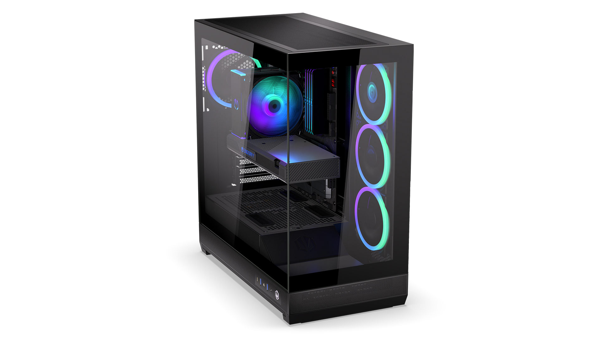 ENDORFY Fishtank 6000 Corona EY2A025-PC Case Top Front Left View Glass Panel Cooling Fans ARGB