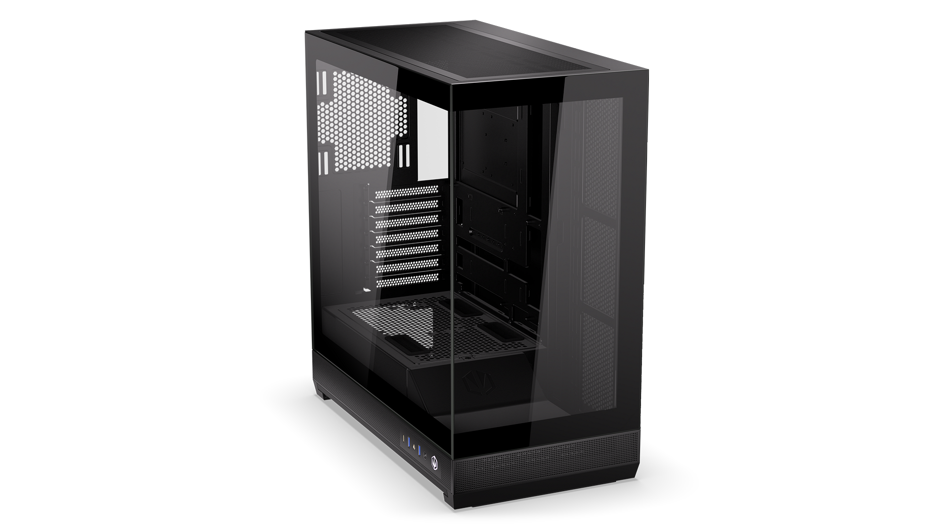 ENDORFY Fishtank 6000 Flex-EY2A026-PC Case Front Left View Glass Panel Inside Empty Interior
