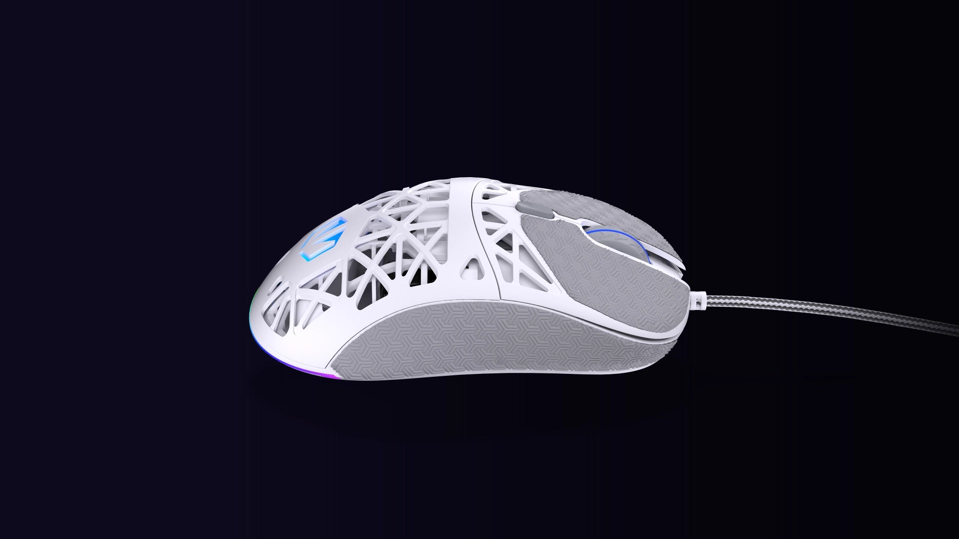 Myszka LIV Onyx White z gripami, które zapewniają pewny chwyt 