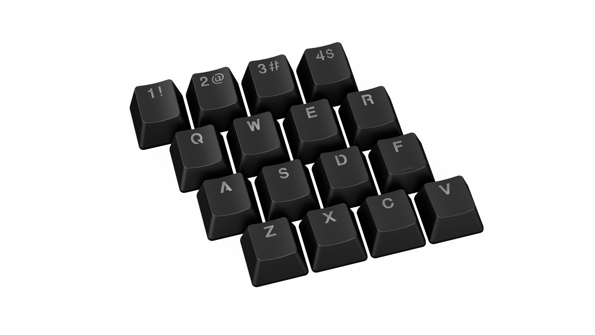 ENDORFY PBT EY0E001-Keycaps Top Front Left View Black Keys Letters Numbers
