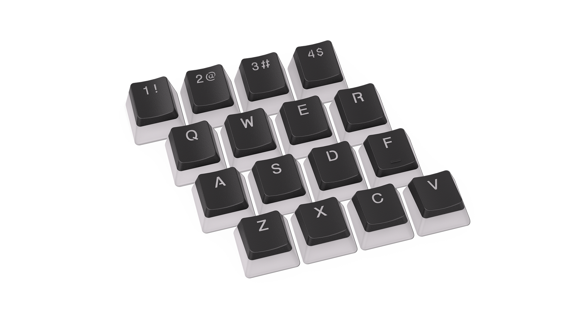 ENDORFY PBT Pudding EY0E002-Keycaps Top Front Left View White Black Keys Letters Numbers