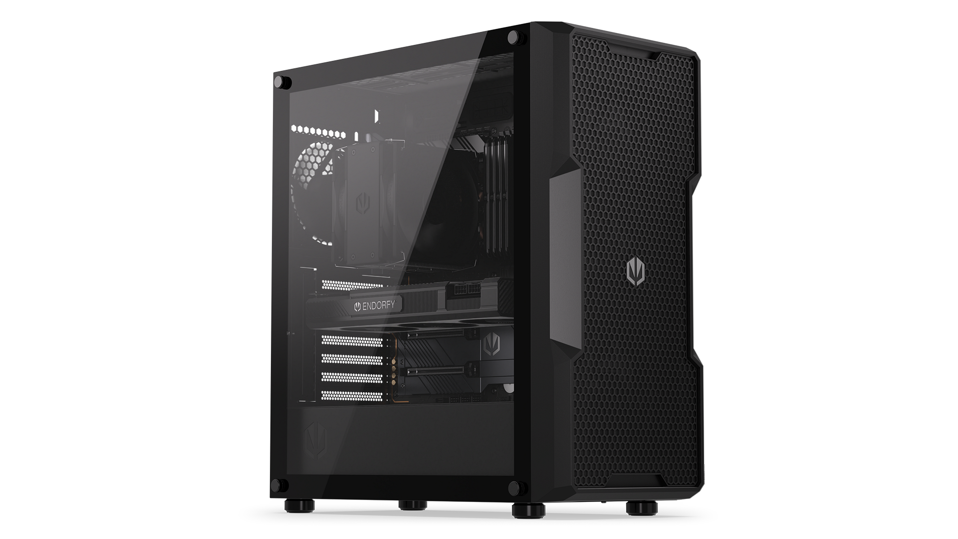 ENDORFY Regnum 400 Air EY2A008-PC Case Left View Glass Panel Inside Components Logo Inscription ENDORFY