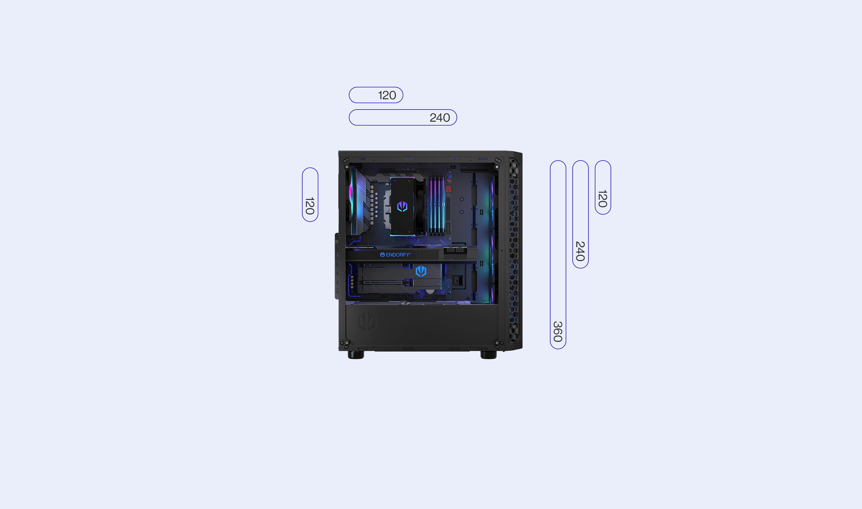 ENDORFY Signum 300 Air EY2A005 PC Case Left View Removed Panel Icons Compatibility Dimensions Config Radiators
