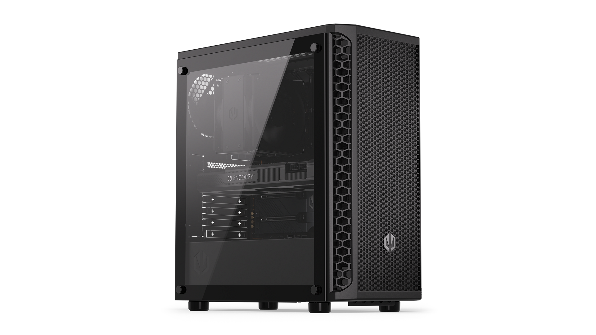ENDORFY Signum 300 Air EY2A005-PC Case Left View Glass Panel Inside Components Logo Inscription ENDORFY