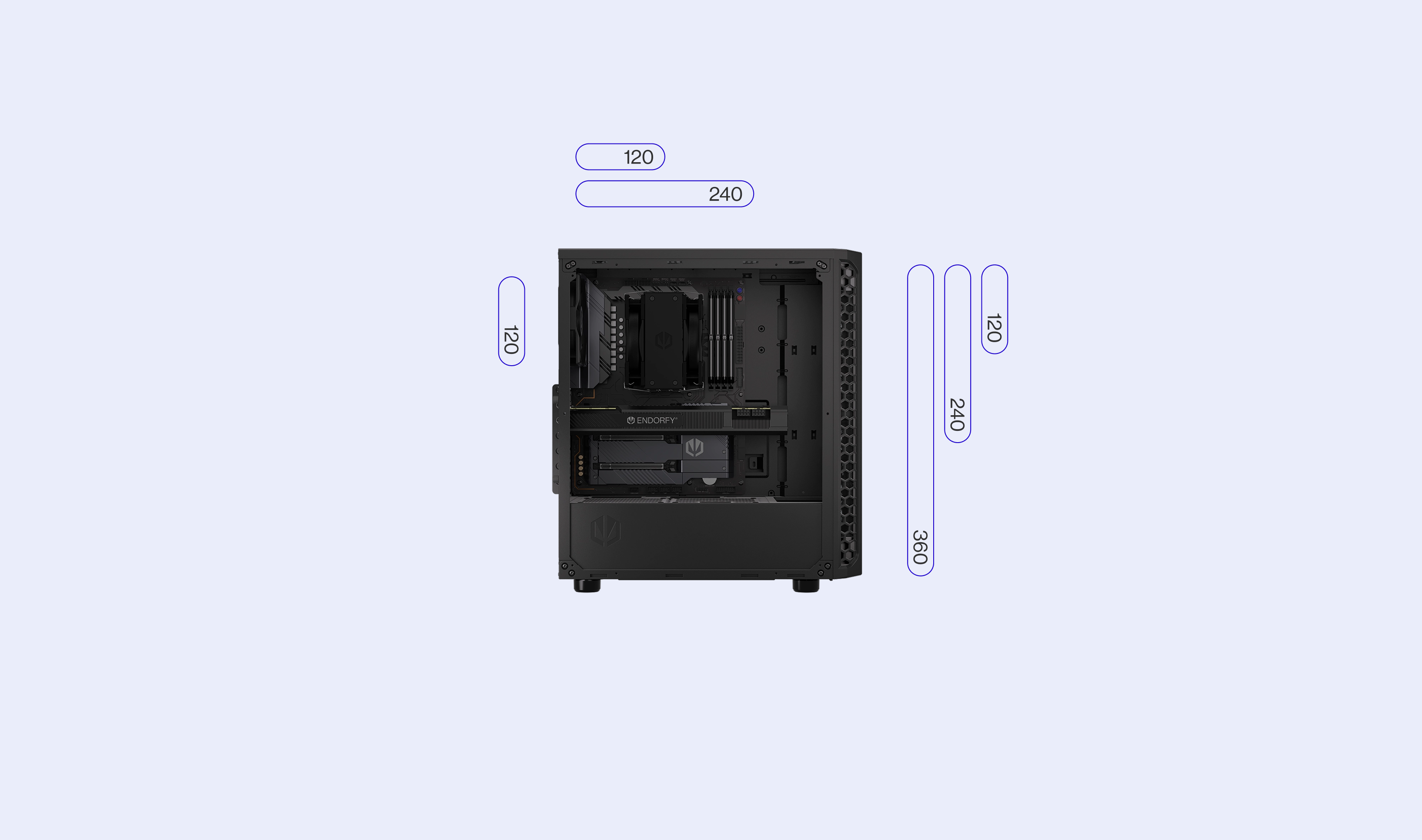 ENDORFY Signum 300 Solid EY2A003-PC Case Left View Removed Panel Icons Compatibility Dimensions Config Radiators