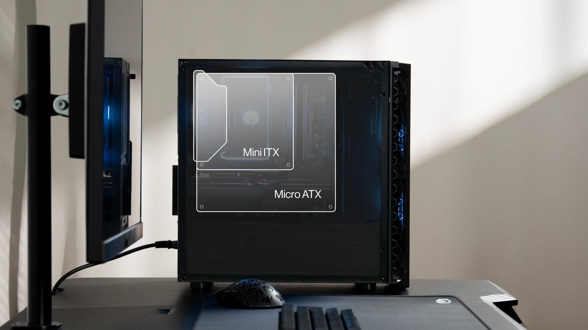 Obudowa ENDORFY Signum M30 ARGB z oznaczonymi formatami kompatybilnych płyt głównych Mini-ITX oraz microATX 