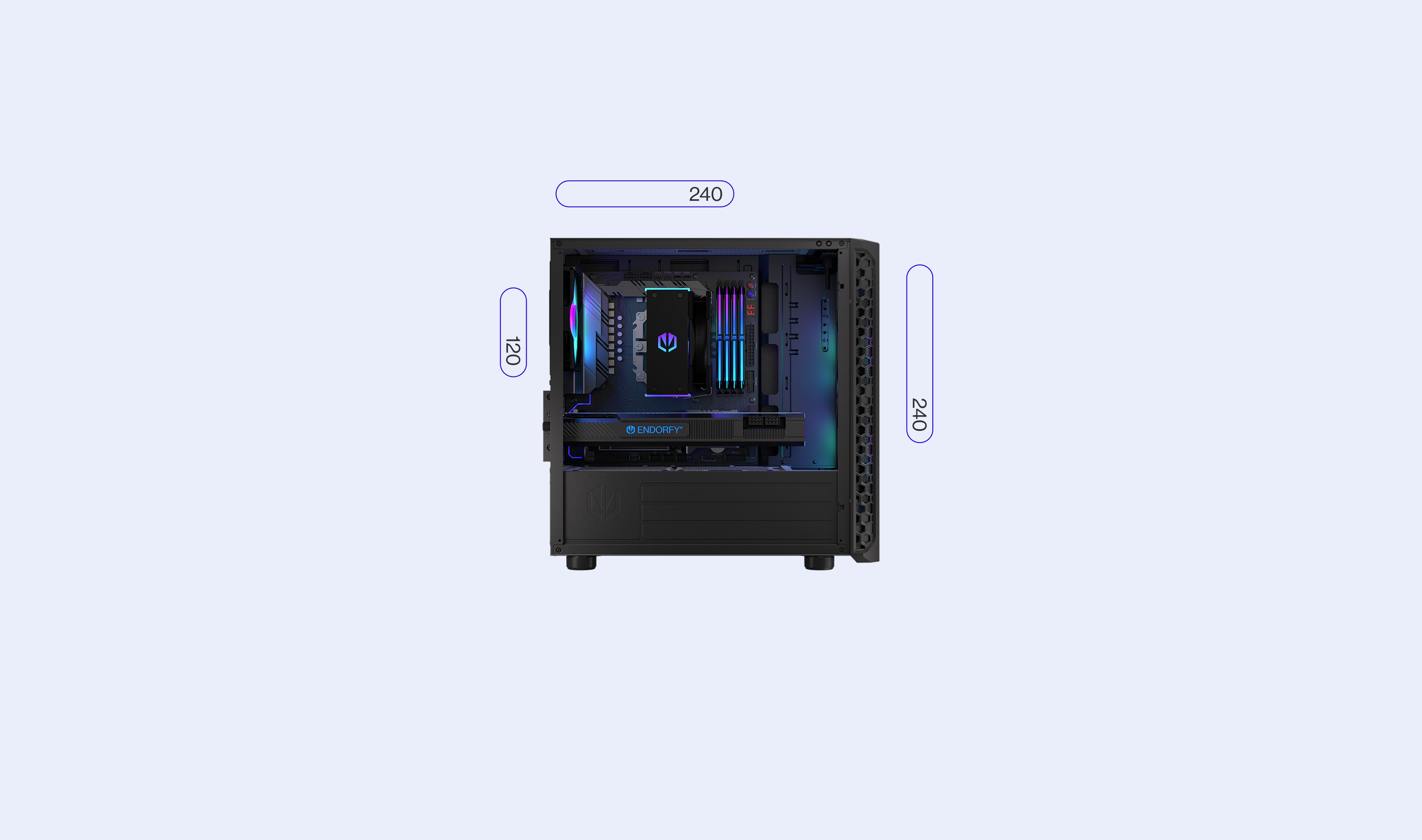 ENDORFY Signum M30 ARGB EY2A020 PC Case Side View Removed Panel Compatibility Icons Max Dimensions Config Radiators