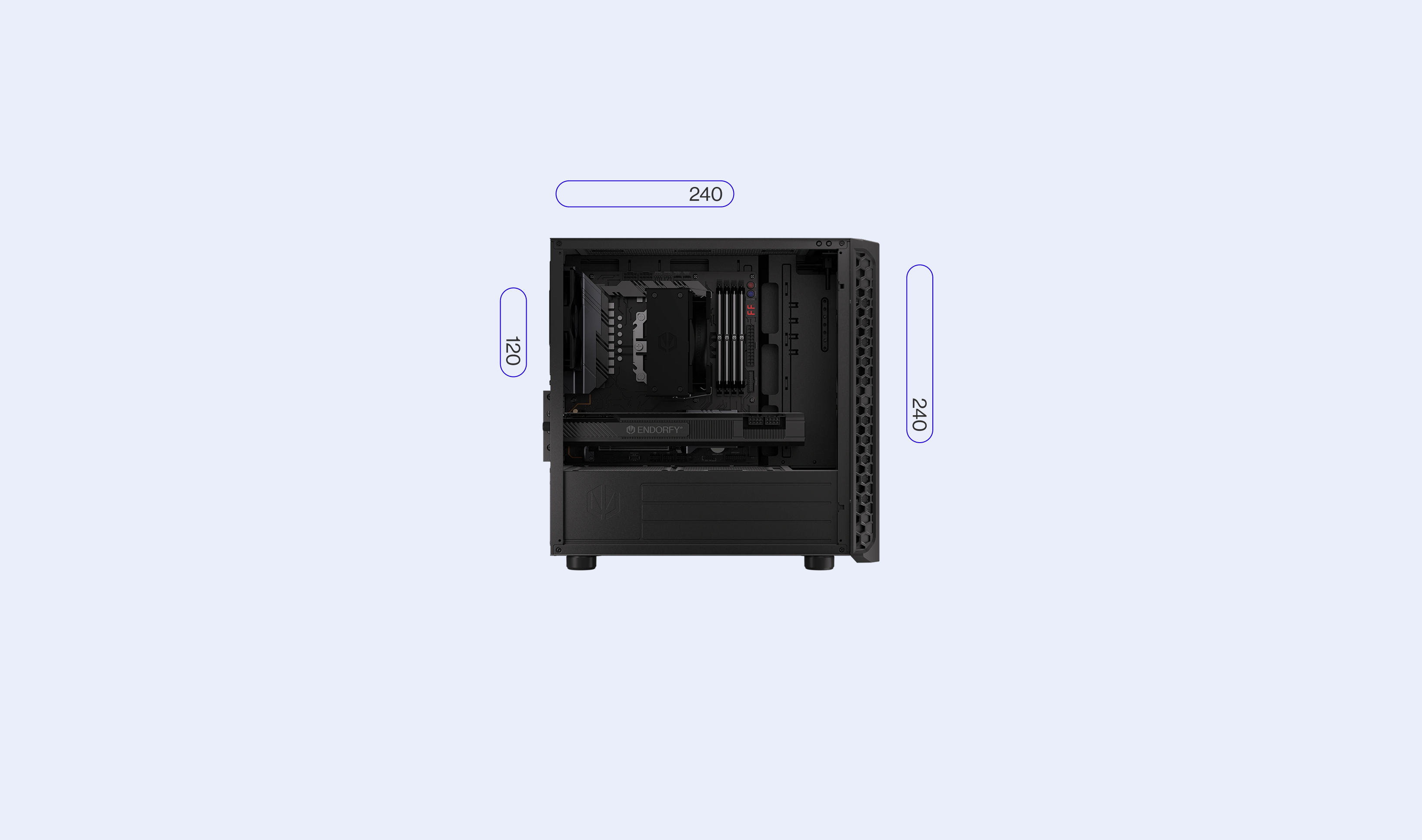 ENDORFY Signum M30 Air EY2A019 PC Case Side View Removed Panel Compatibility Icons Max Dimensions Config Radiators