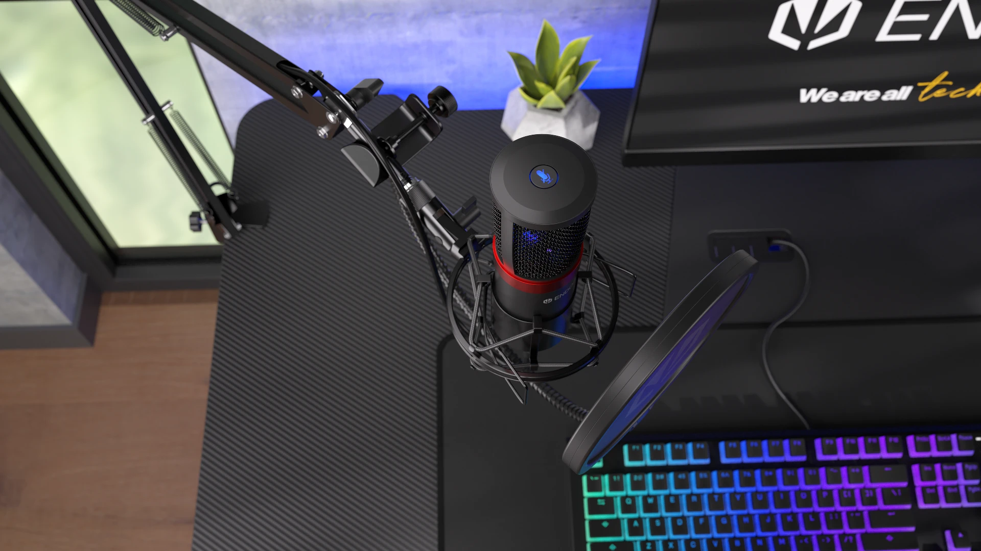 Przycisk mute z czerwonym podświetleniem w mikrofonie Solum Streaming