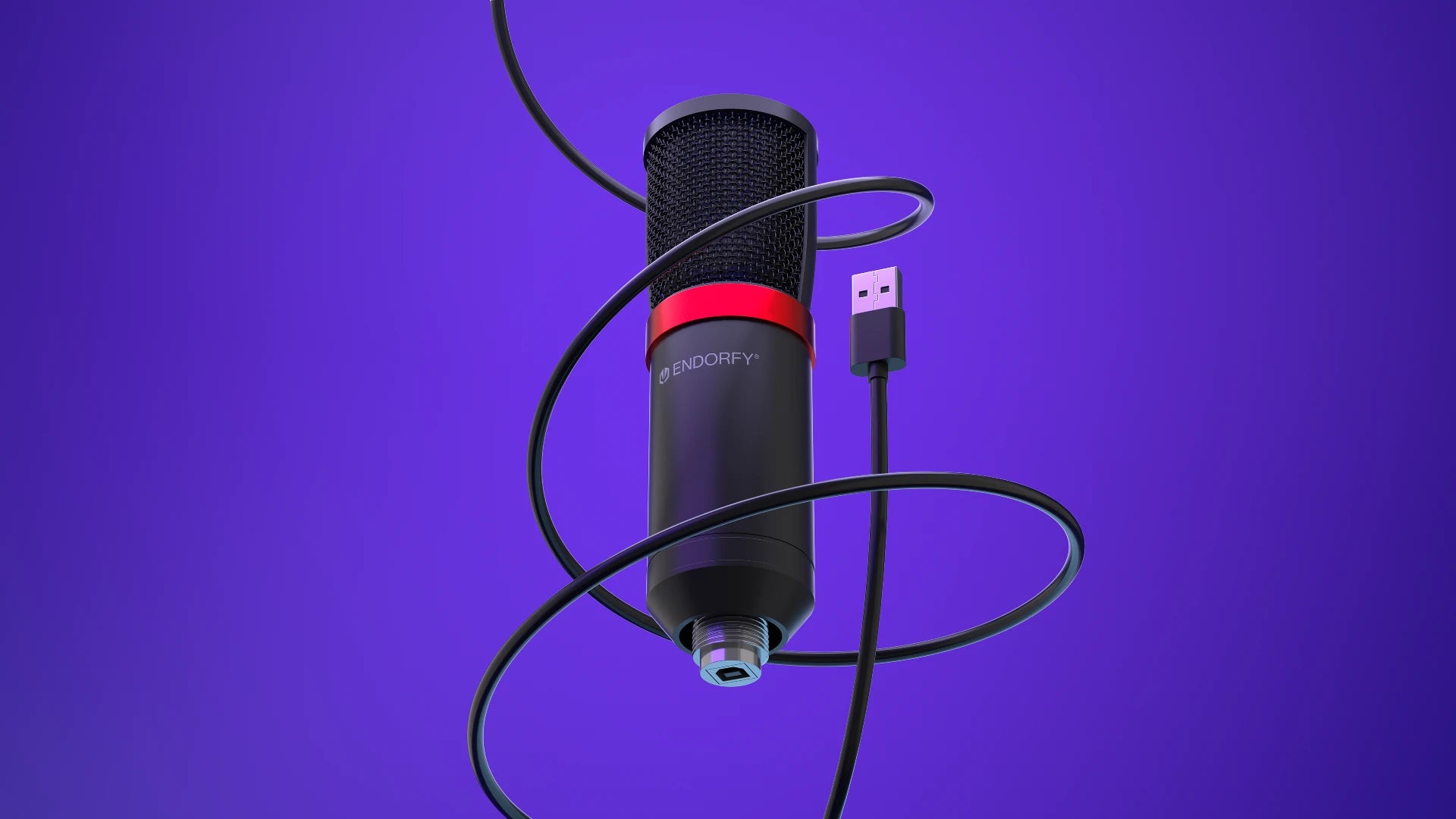 Przewód USB-A mikrofonu ENDORFY Solum Streaming podłączony do portu laptopa 