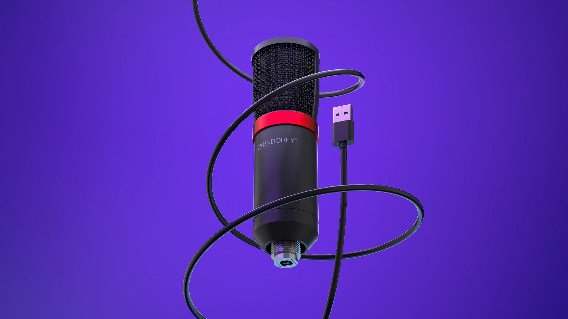 Przewód USB-A mikrofonu ENDORFY Solum Streaming T podłączony do portu laptopa 
