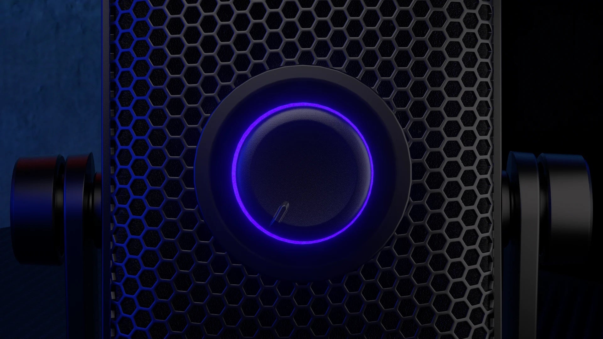Zbliżenie na podświetlenie RGB wokół pokrętła mikrofonu Solum Voice S 
