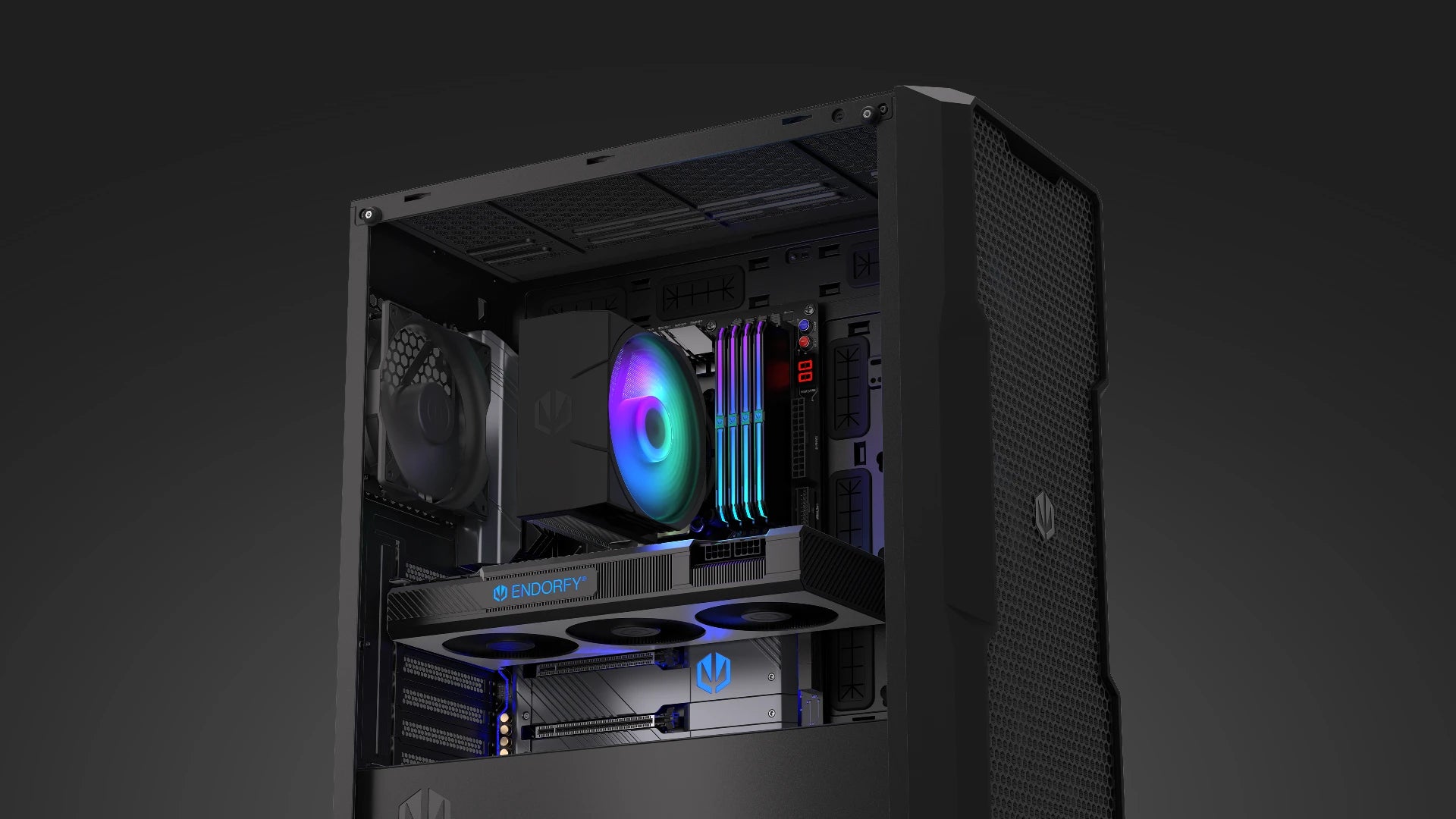  Radiator ENDORFY Spartan 5 MAX ARGB pracujący w obudowie PC – widok z boku 
