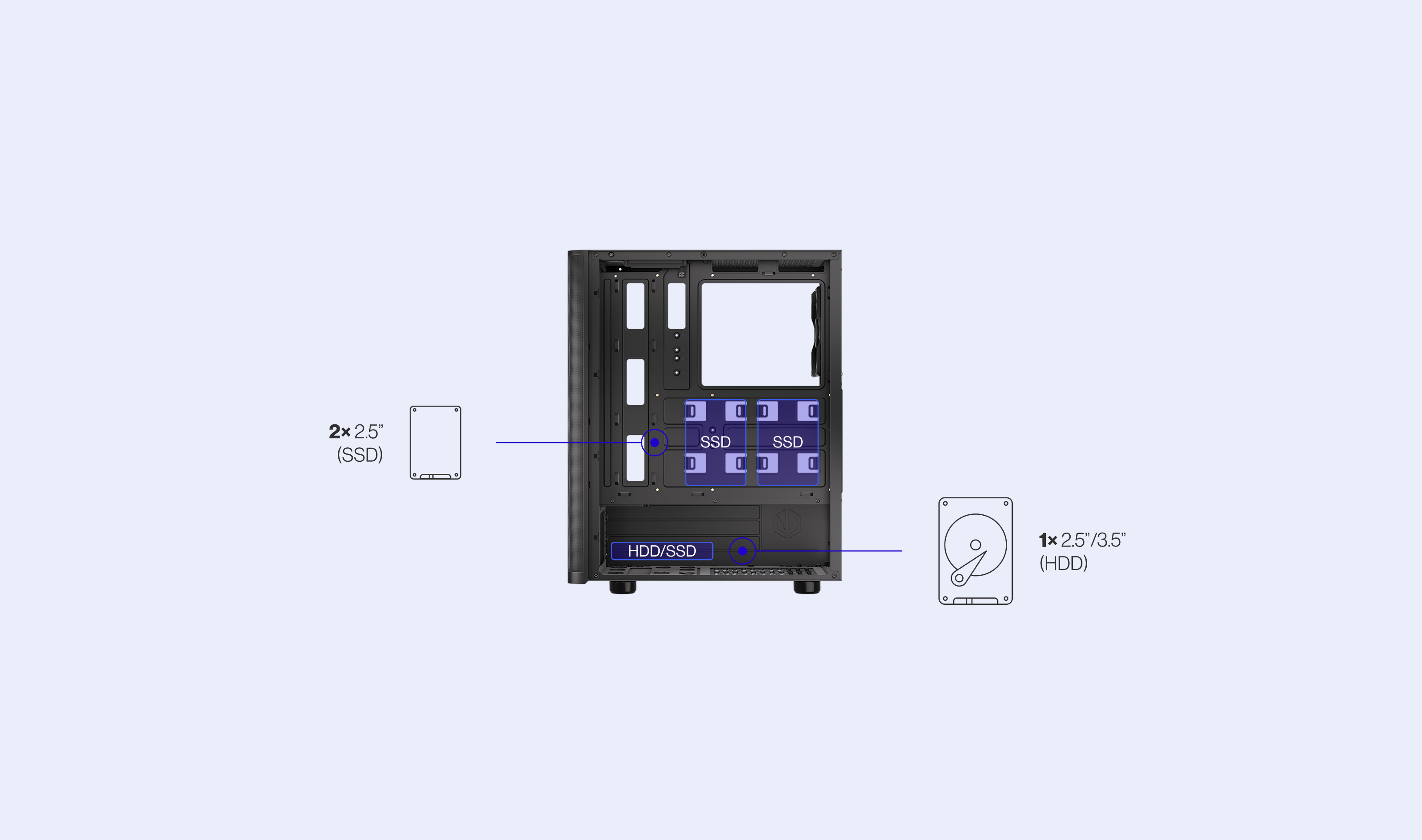 ENDORFY Ventum 200 Solid EY2A001 PC Case Left View Removed Panel Compatibility Icons Max Dimensions Config 