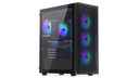 ENDORFY Ventum 400 ARGB EY2A023-PC Case Front Left View Glass Side Front Panel Visible Illuminated Fans Logo Inscription ENDORFY Components ARGB